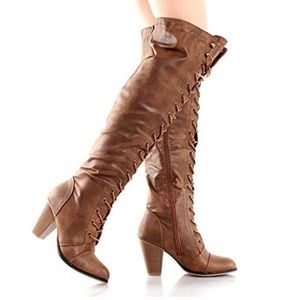 Lace-up over the knee heeled boots